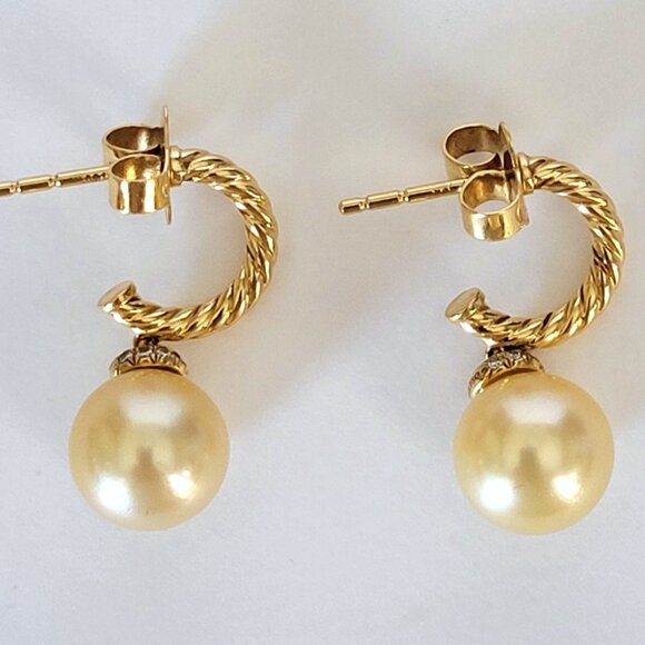 David Yurman Solari 18K YG Diamond Showcasing Rare Yellow Pearl Drop Earrings - Picture 2 of 11